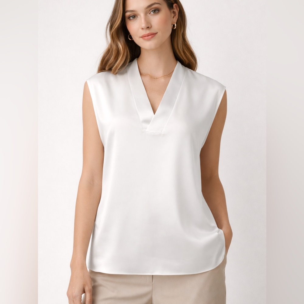 VINCE Ivory Bone Sleeveless Tunic Blouse Top